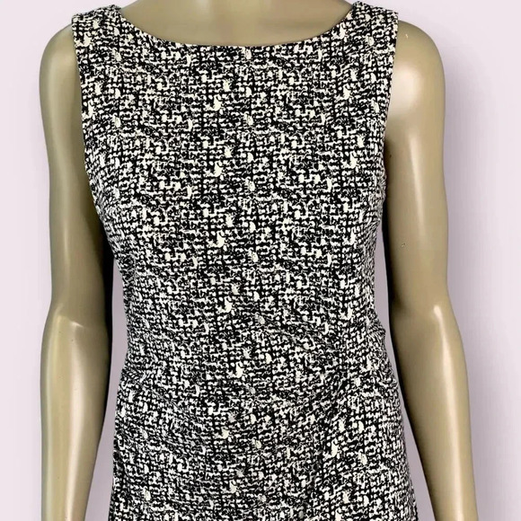 Ann Taylor Sleeveless Ruched Shift Casual Dress Stretch Size 10 Black and White - Picture 4 of 16